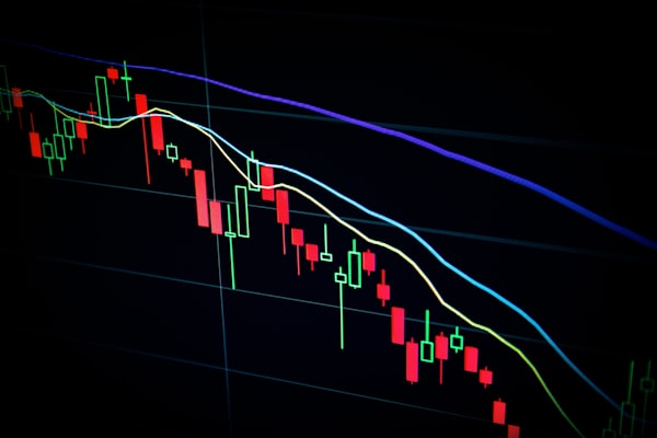 Abstract glowing stock market chart trending upwards, cyber theme, neon cyan lines, dark slate background, photorealistic 8k, no human figures